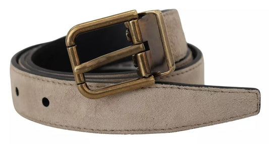 Beige samettinen nahkavyö kultaisella metallisoljella