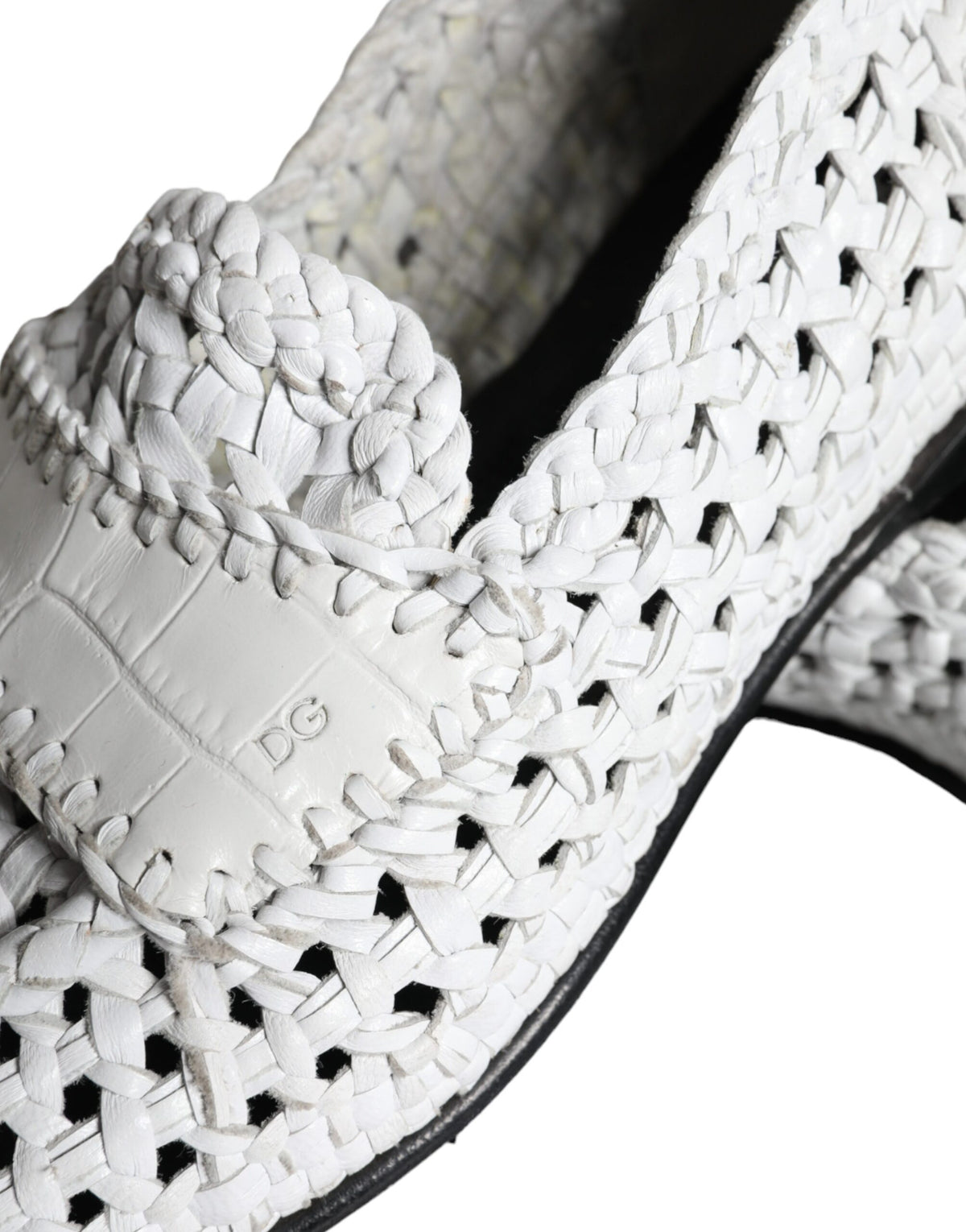 White Woven Leather Slip On Loafers Men Shoes