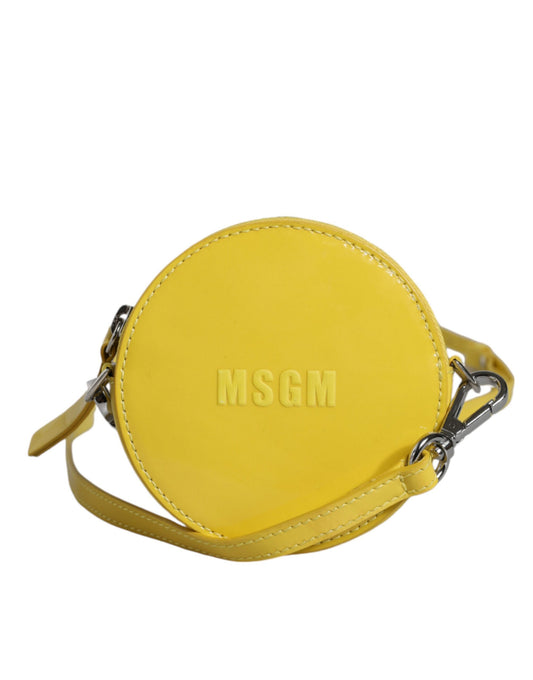 Keltainen nahkainen logo-crossbody-sling-olkalaukku (pyöreä)