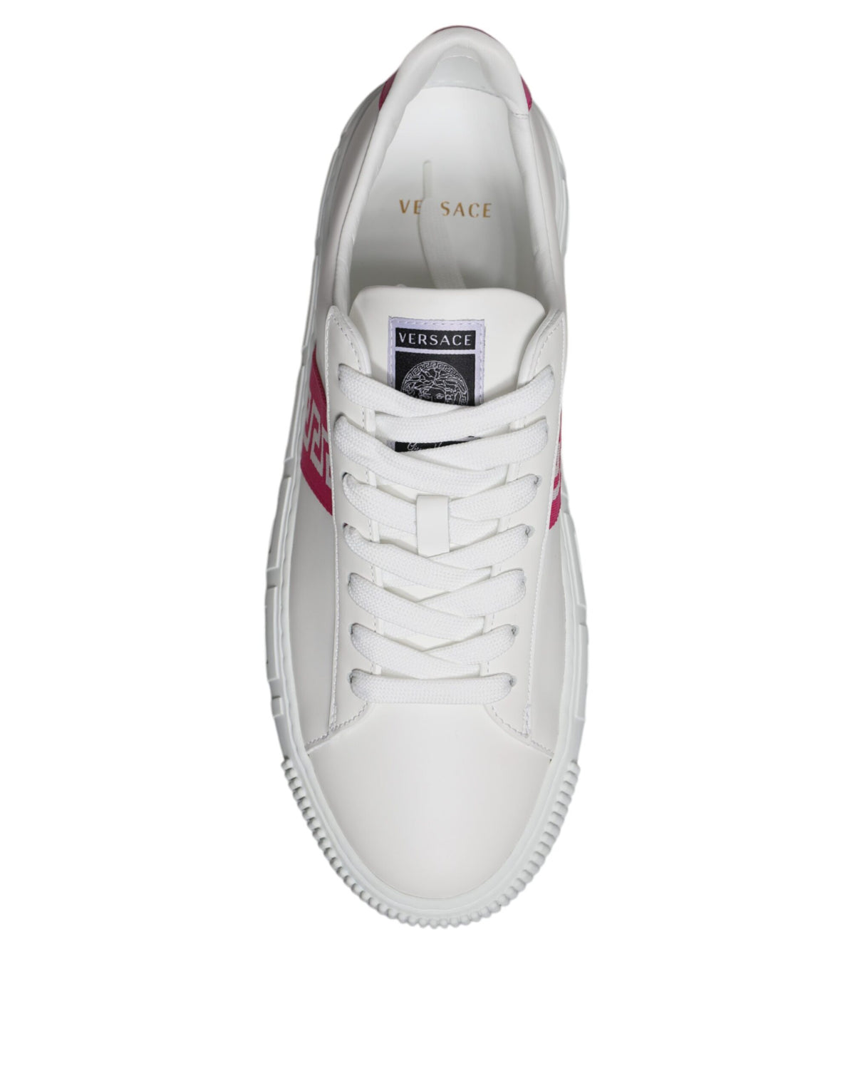 White Pink Greca Print Platform Low Top Sneakers Shoes