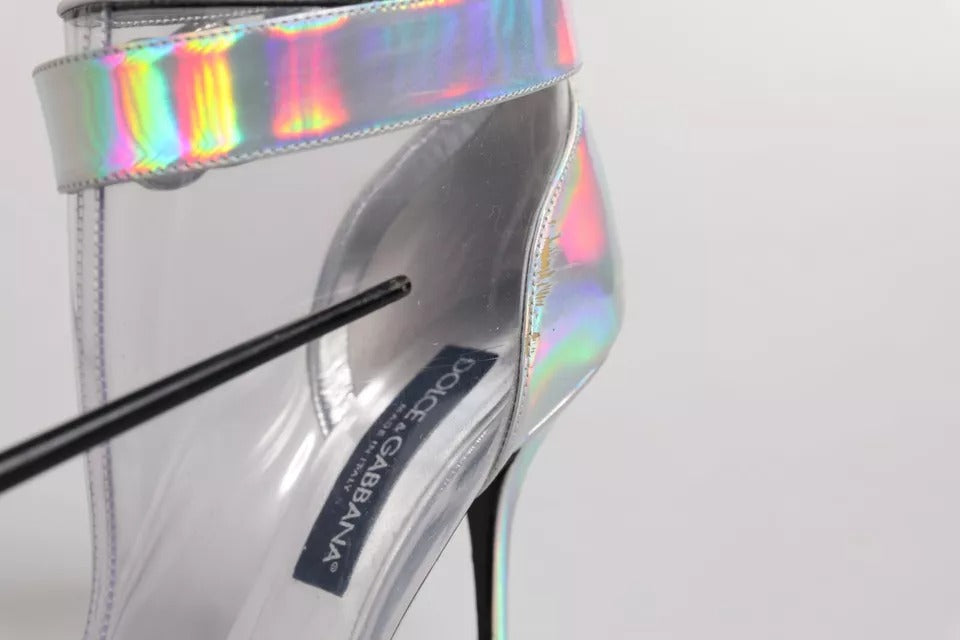 Silver Iridescent Pointed Short Boots Shoes