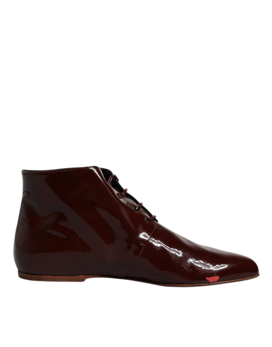 Maroon Leather Lace Up Ankle Boots Shoes