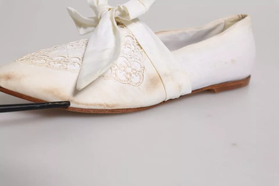 White Ribbon Fabric Ballerina Flats Shoes
