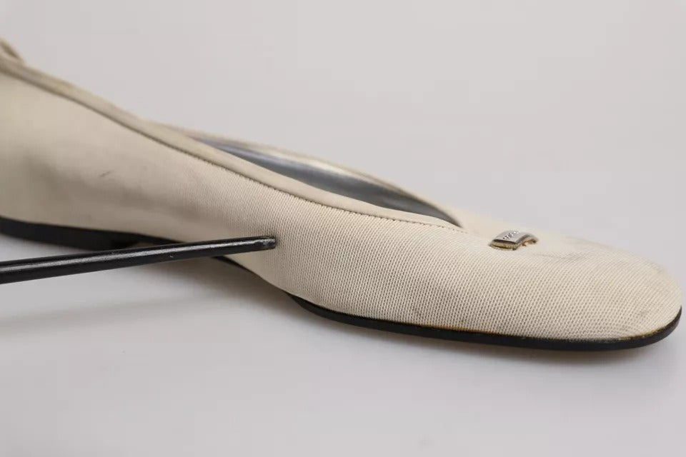 Beige Fabric Slip On Ballerina Flats Shoes