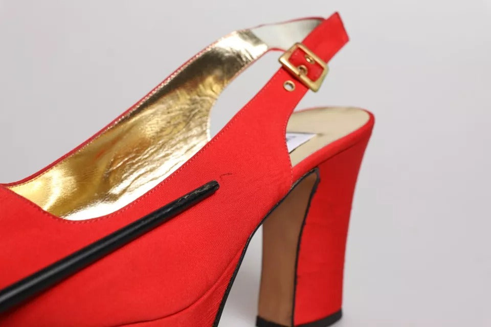 Red Platform Slingback Heels Sandals Shoes