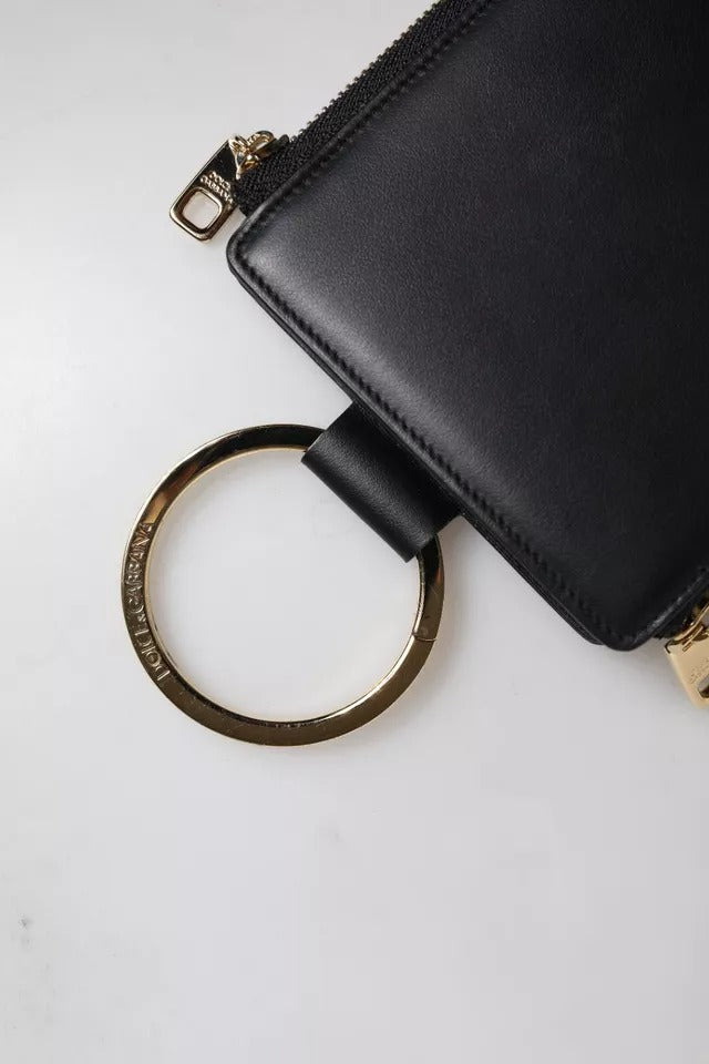 Black Leather Logo Plaque Neck Strap Card Coin Wallet