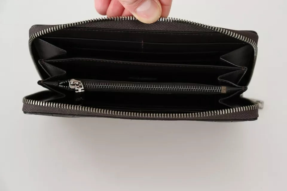 Brown Exotic Leather Zip Around Continental Clutch Wallet
