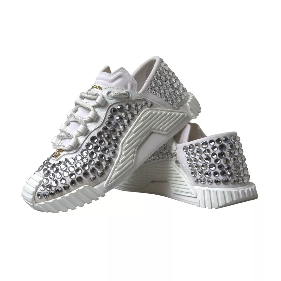 White NS1 Canvas Leather Embellished Sneakers Shoes