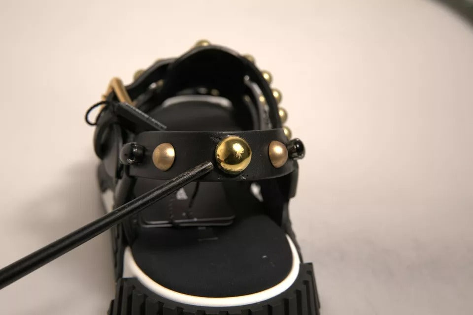 Black Leather Studded Slides Sandals Shoes