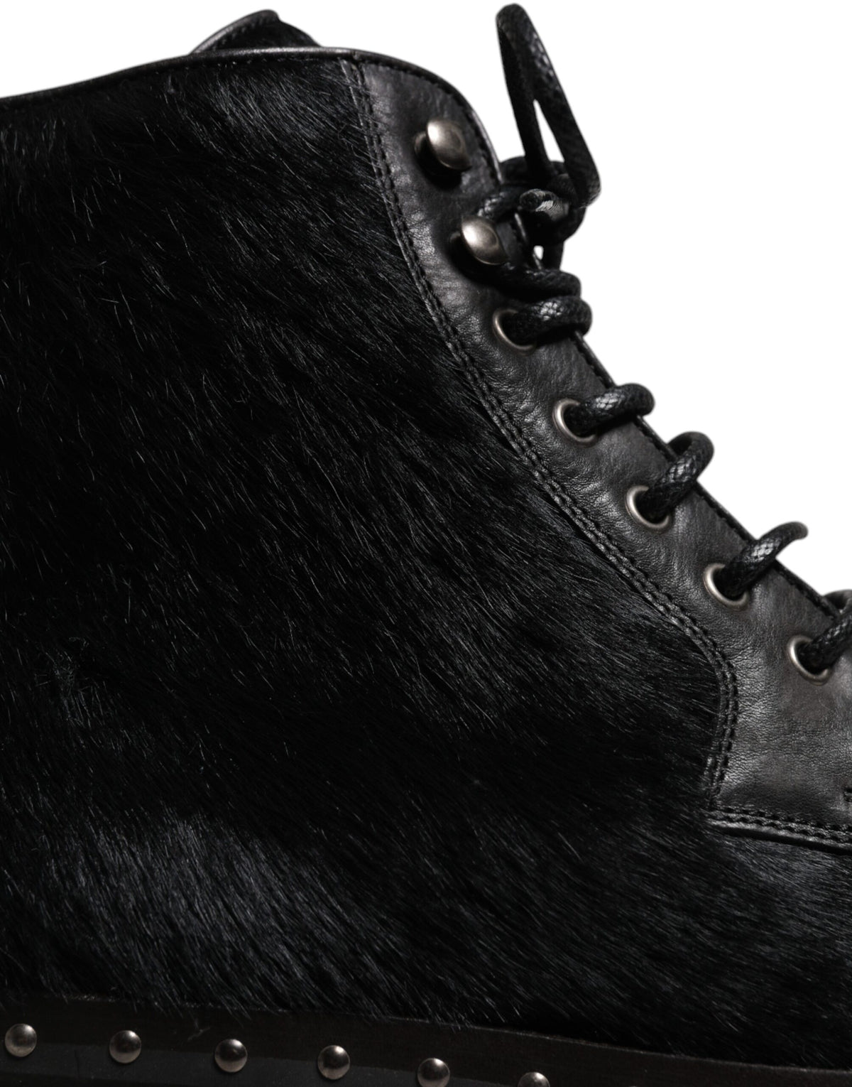 Black Pony Style Leather Mid Calf Boots Shoes