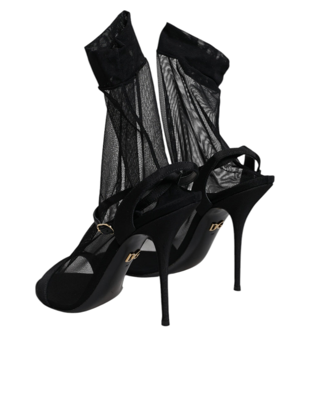 Black Tulle Stretch Heels Sandals Shoes