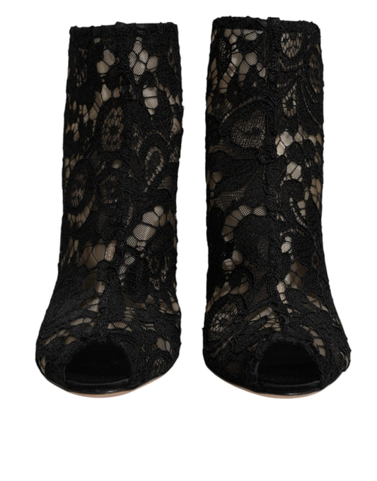 Black Floral Lace Heels Ankle Boots Shoes