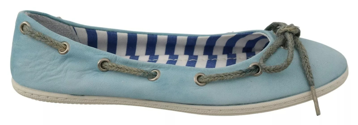 Sky Blue Suede Lace Bow Loafers Ballet Flat Shoes
