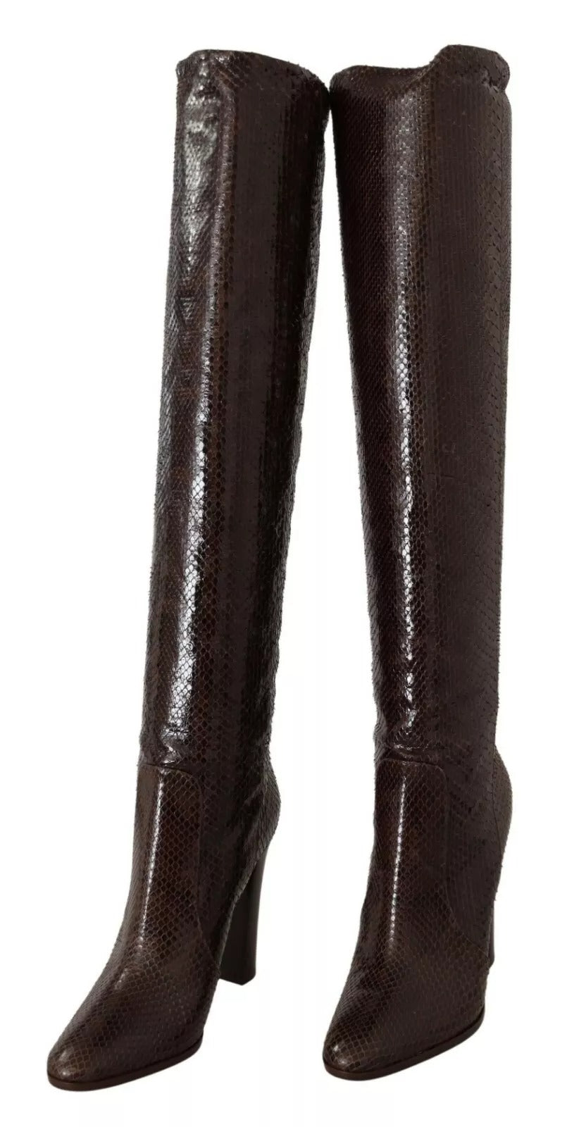 Brown Exotic Leather Heels High Boots Shoes