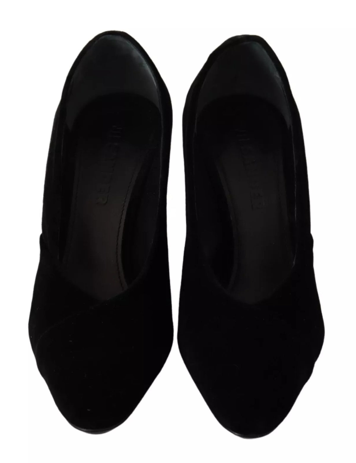 Black Leather Suede Block Heels Pumps Shoes