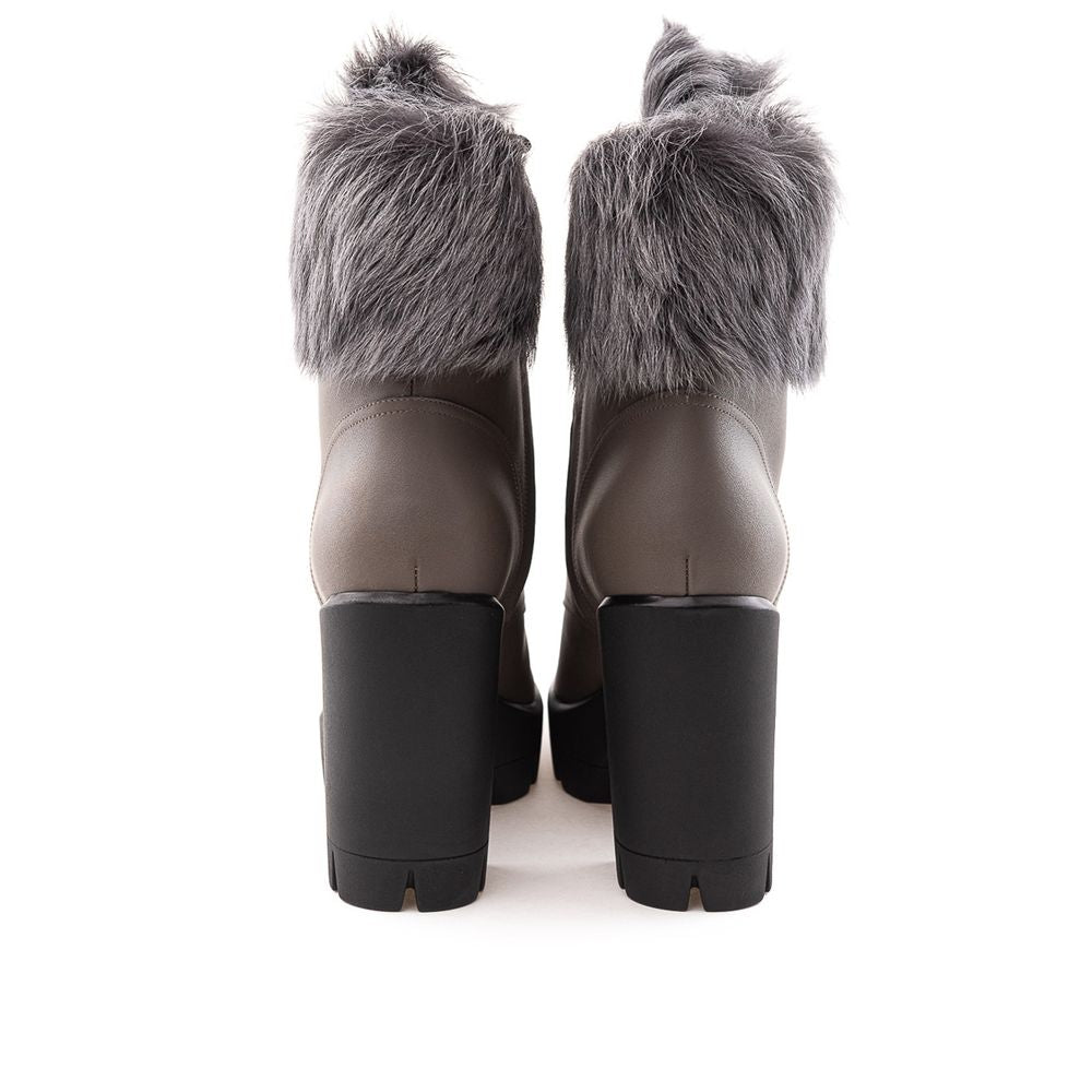 Beige Eco Leather Lace-Up Boots