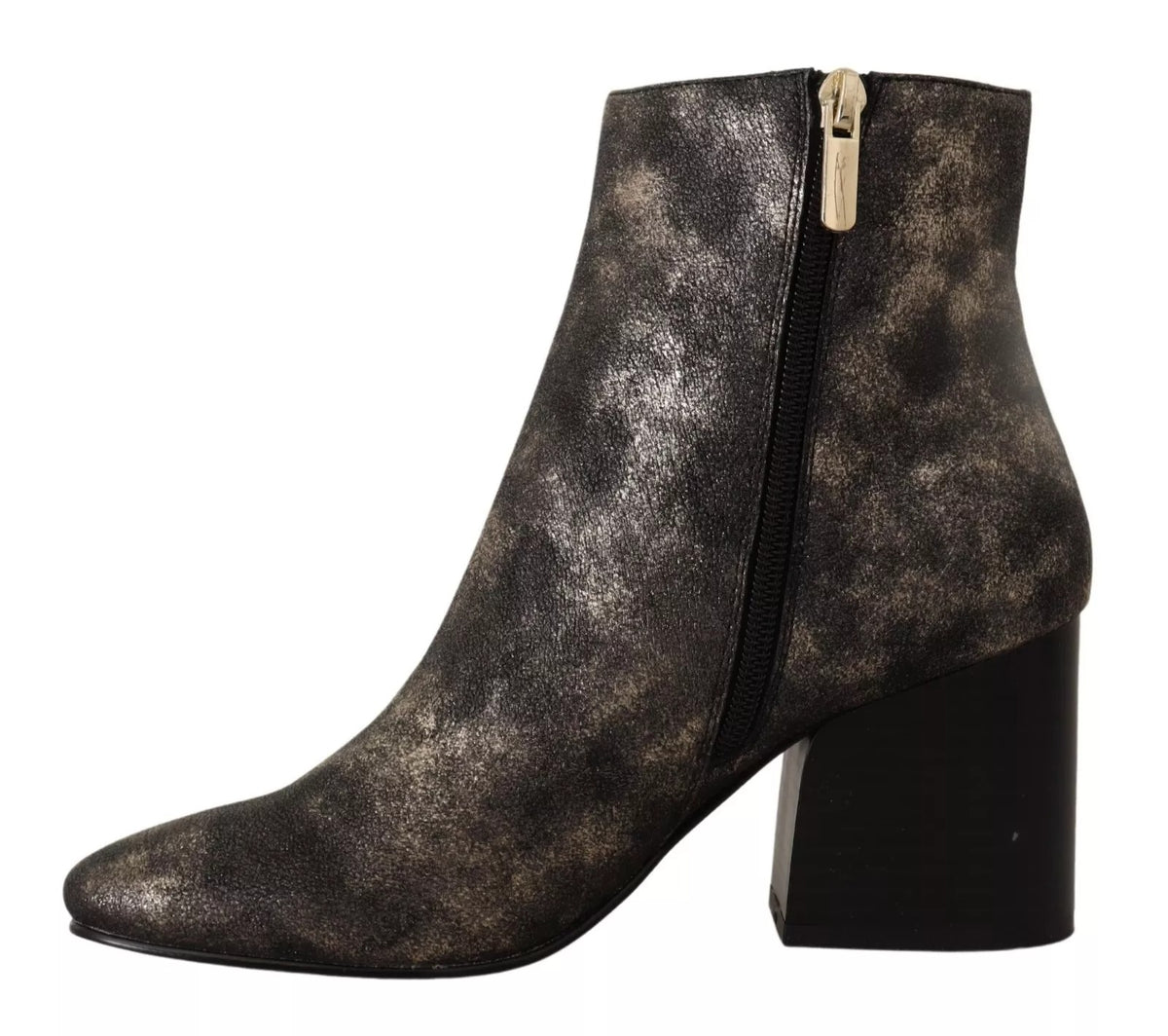 Black Leather Block Heels Ankle Boots Zipper Shoes