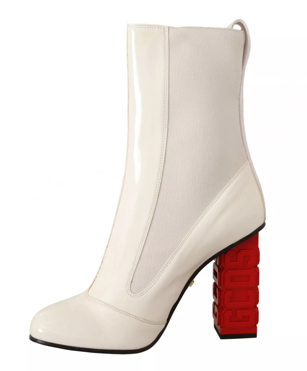 White Leather Fabric Red Logo Heel Ankle Boots Shoes