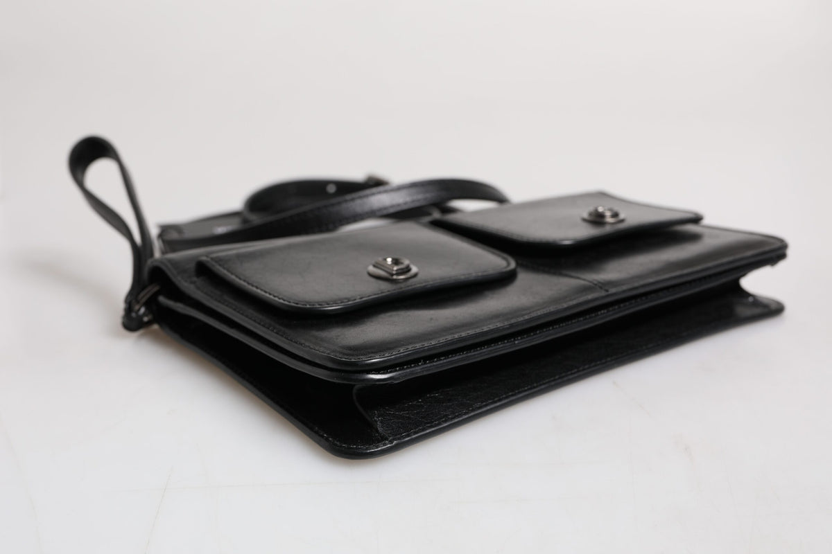 Black Leather Logo Purse Shoulder Crossbody Bag