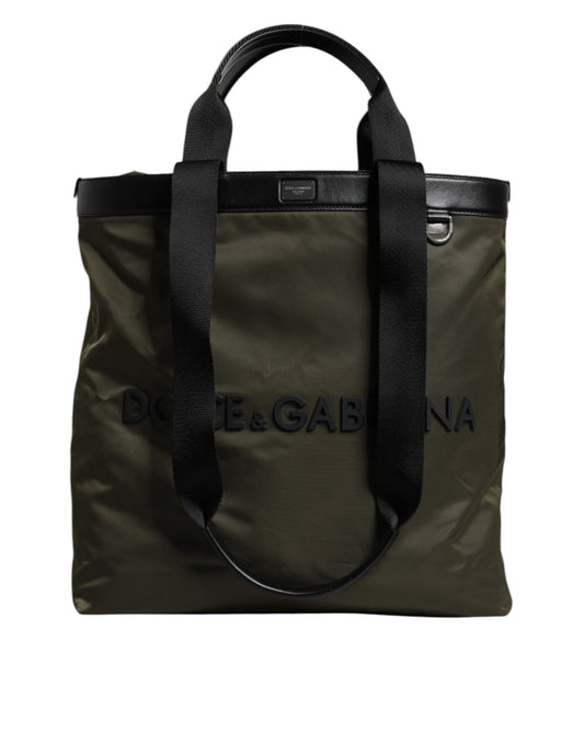Military Green Nylon Shoulder Strap Tote Bag