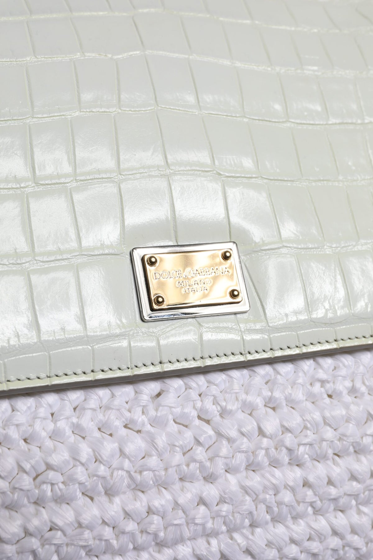 White Rafia Leather Top Handle Crossbody Bag