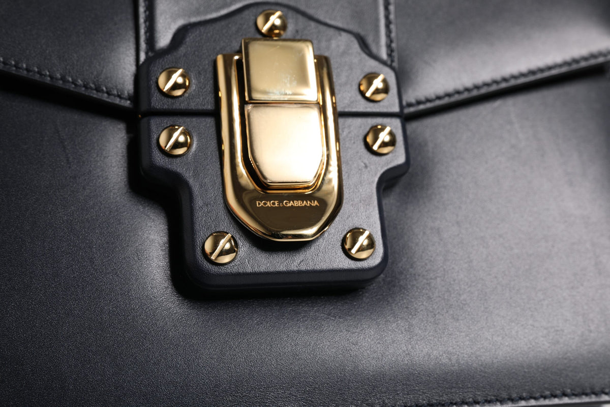 Black Calfskin Leather Shoulder Strap Bag