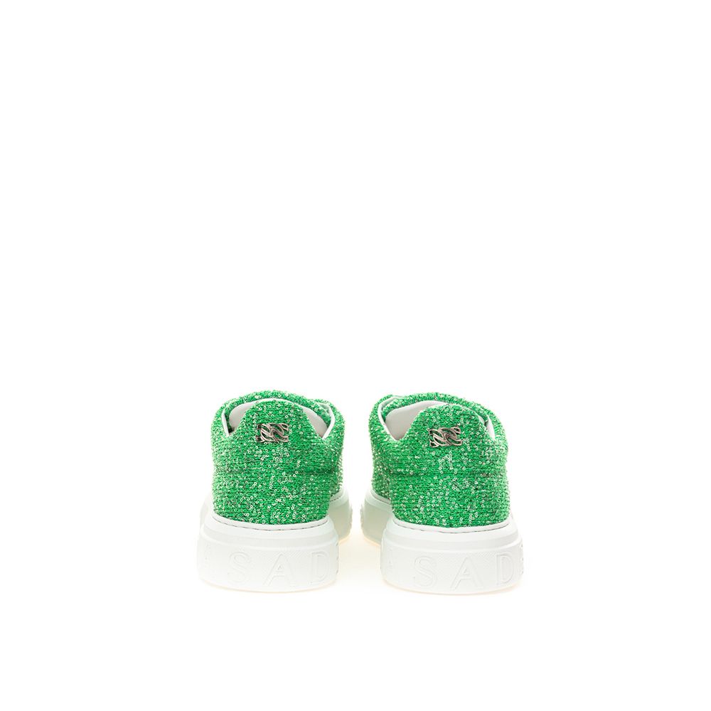 Green Fabric And Leather Athletic Sneakers