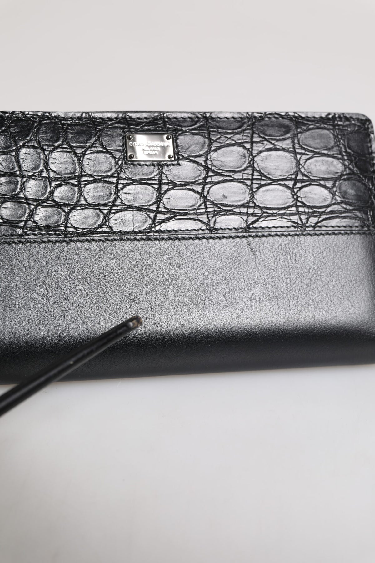 Black Leather Logo Plaque Zip Around Continental Wallet