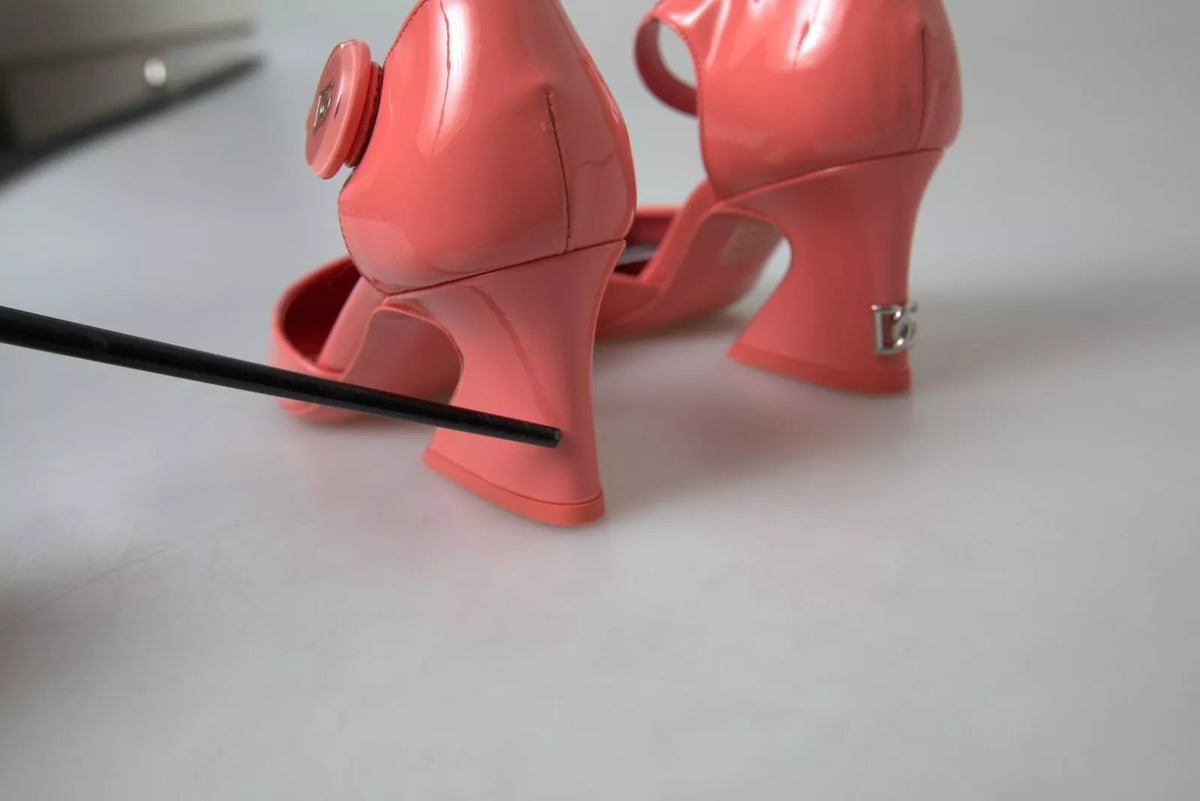 Peach Leather Ankle Strap Heels Sandals Shoes
