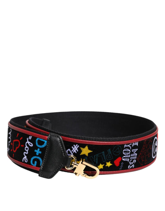 Black Cotton Printed Bag Shoulder Strap