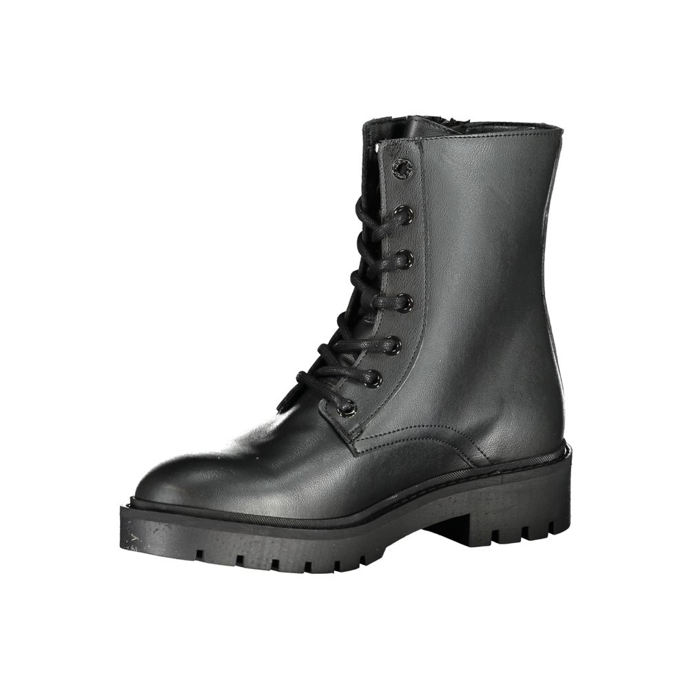 Black Polyurethane Women Ankle Boot