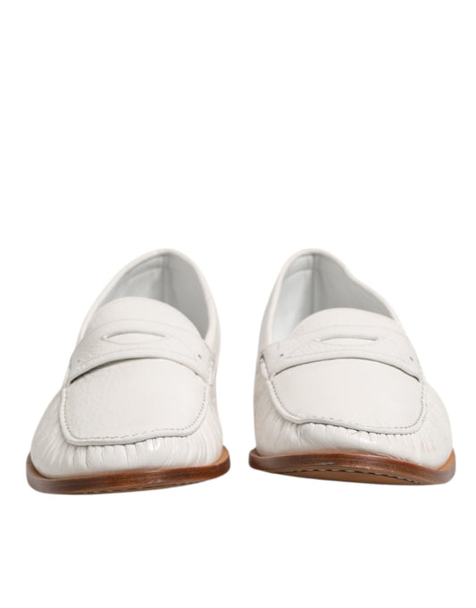 White Leather Loafers Moccasins Slip On Shoes