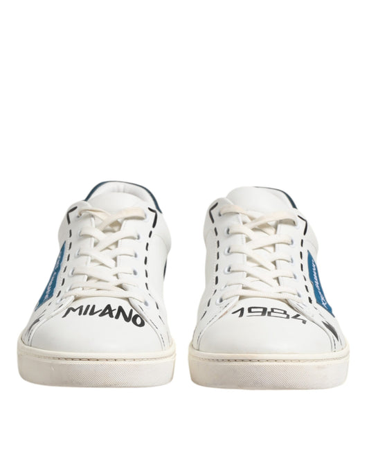 White Leather Printed Low Top Sneakers Shoes