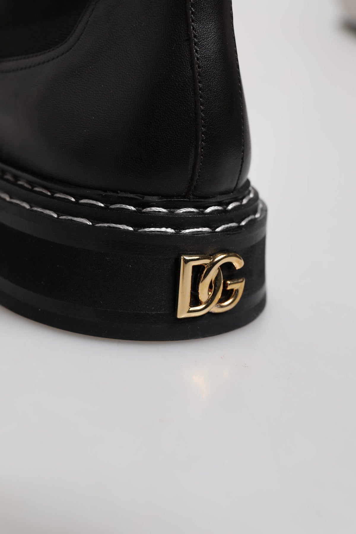Black Leather Mid Calf Boots Flats Shoes