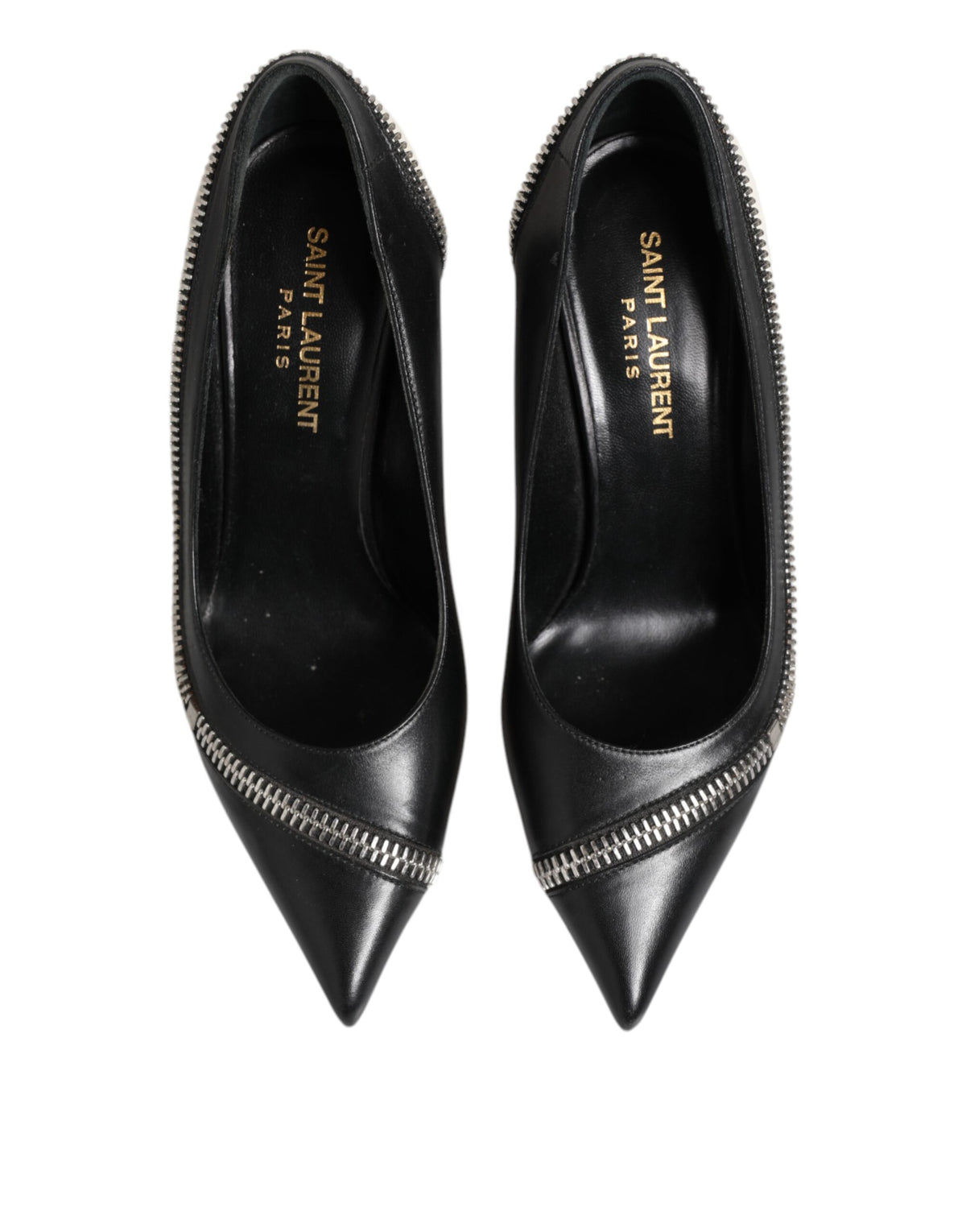 White Black Leather Pointed Toe Heels Shoes