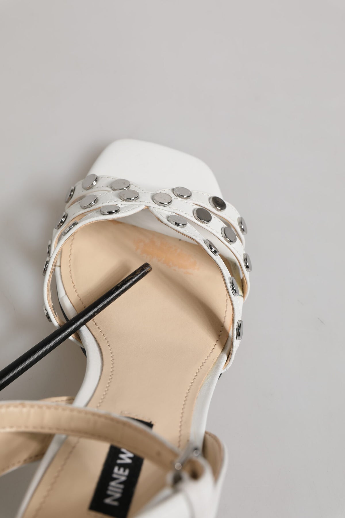 White Block Heeled Studded Wrap Strap Sandals Shoes
