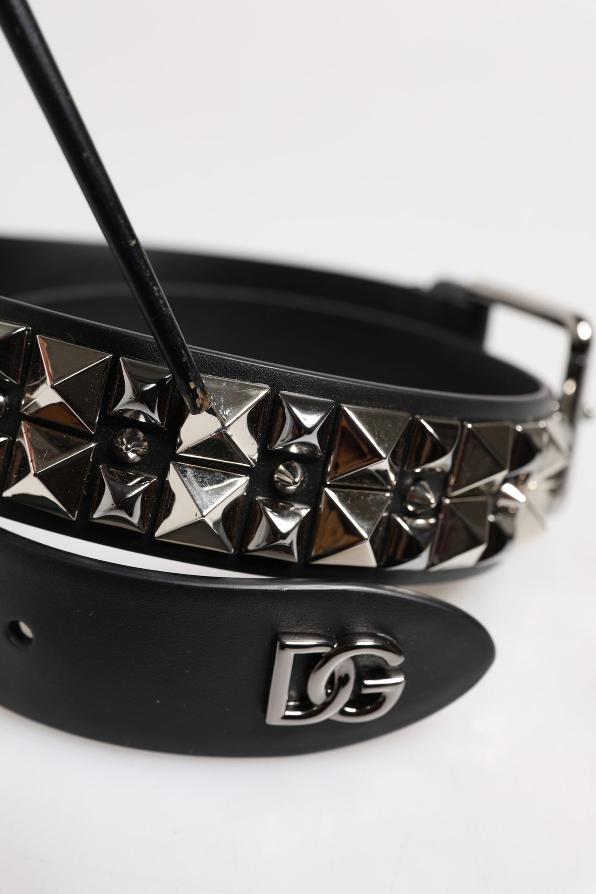 Black Leather Studded DG Metal Buckle Belt