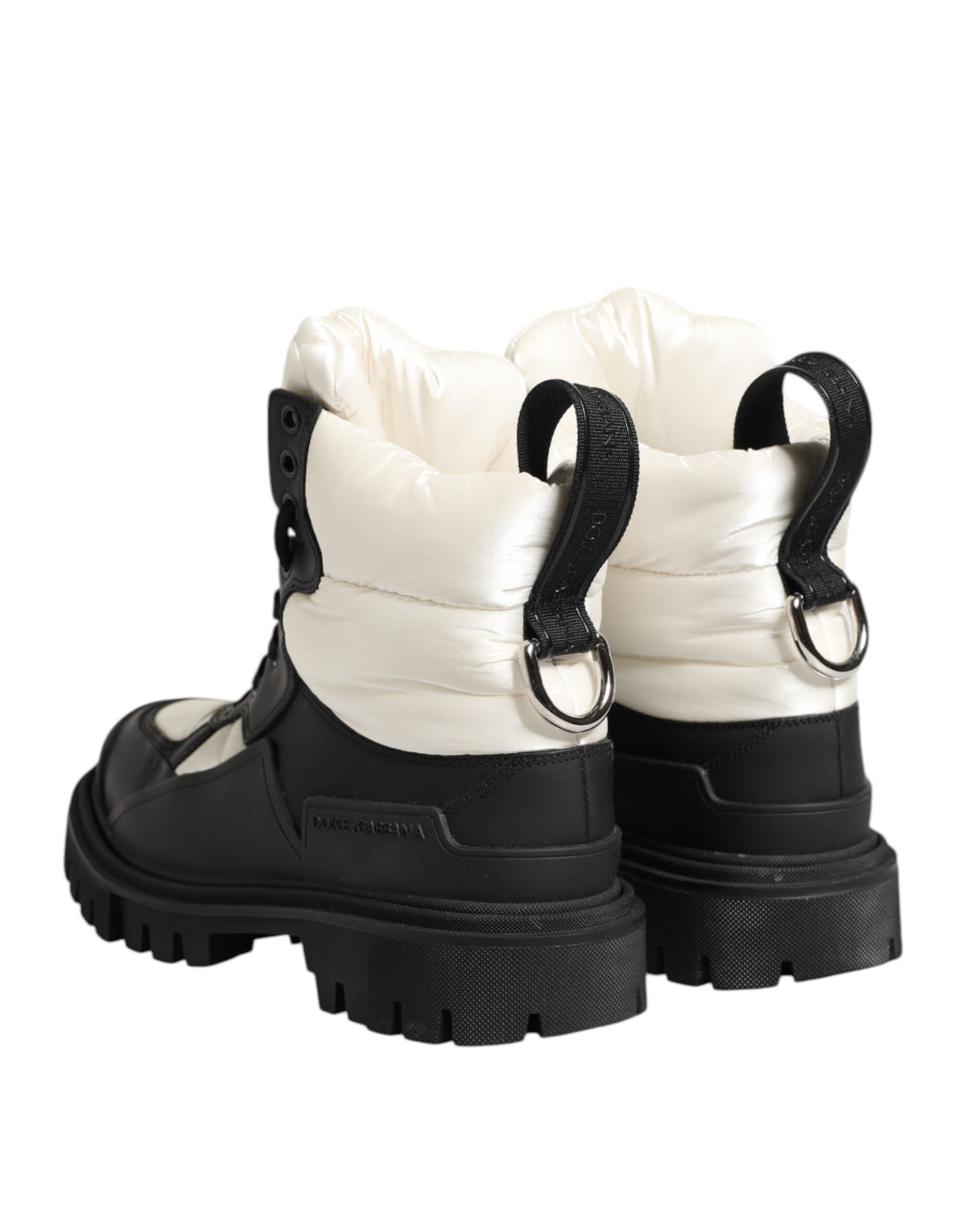 Black White Padded Lace Up Short Boots Shoes