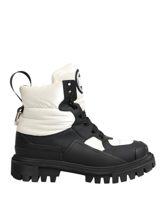 Black White Padded Lace Up Short Boots Shoes