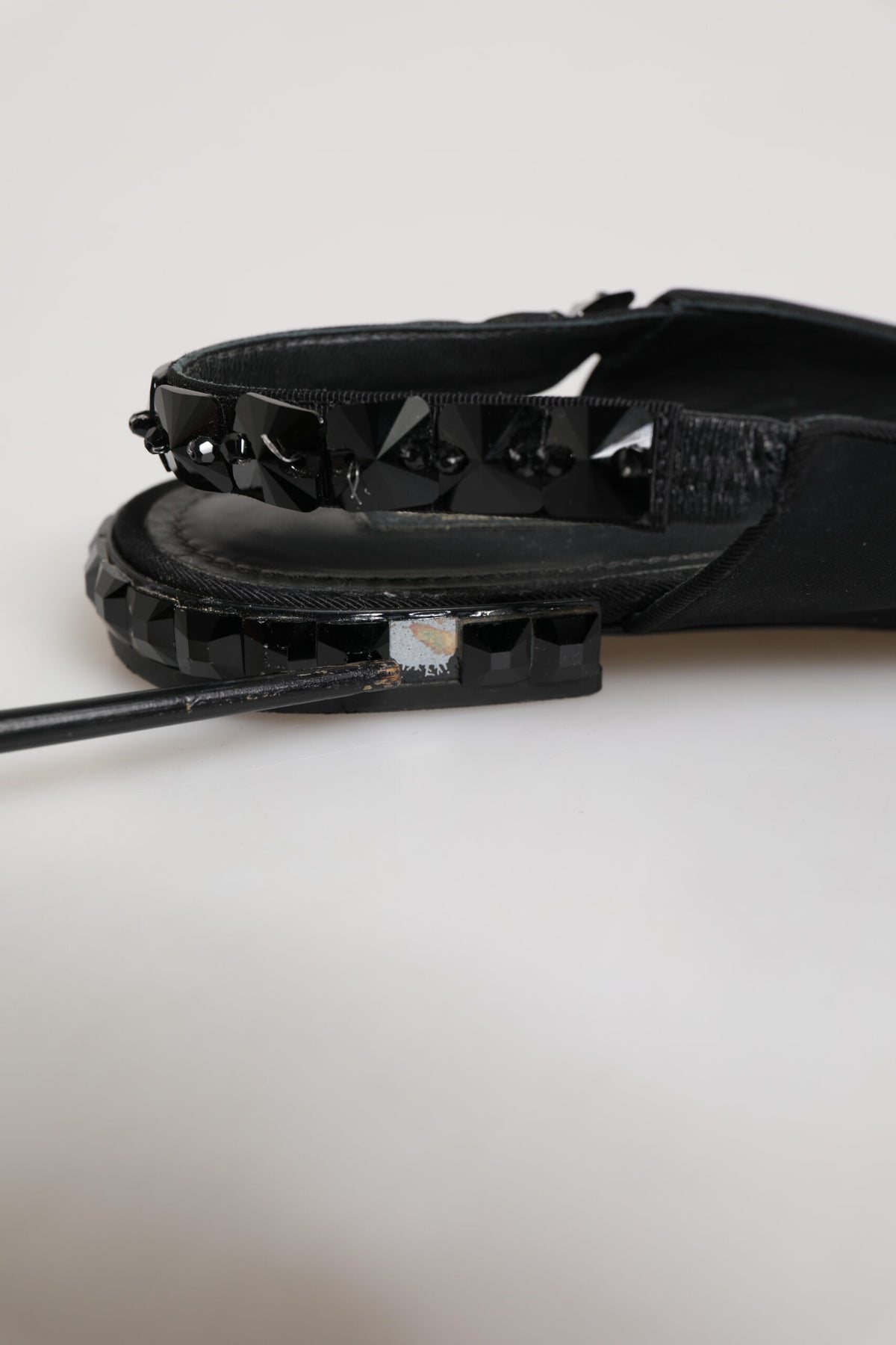 Black Crystal Charmeuse Slingback Shoes