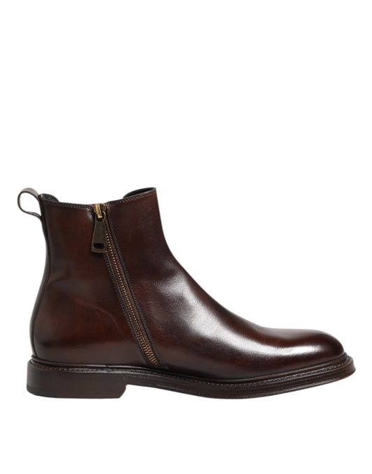 Brown Chelsea Leather Mid Calf Boots Shoes