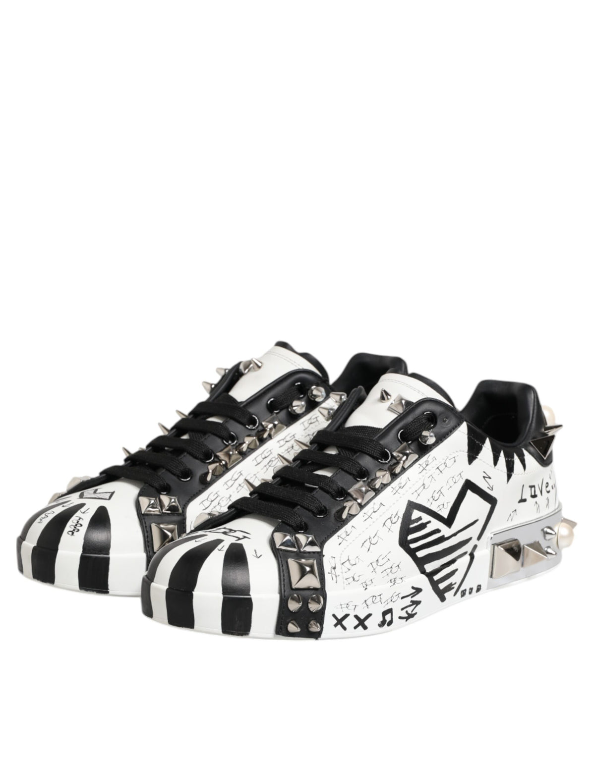 Black White Studded Low Top Sneakers Shoes