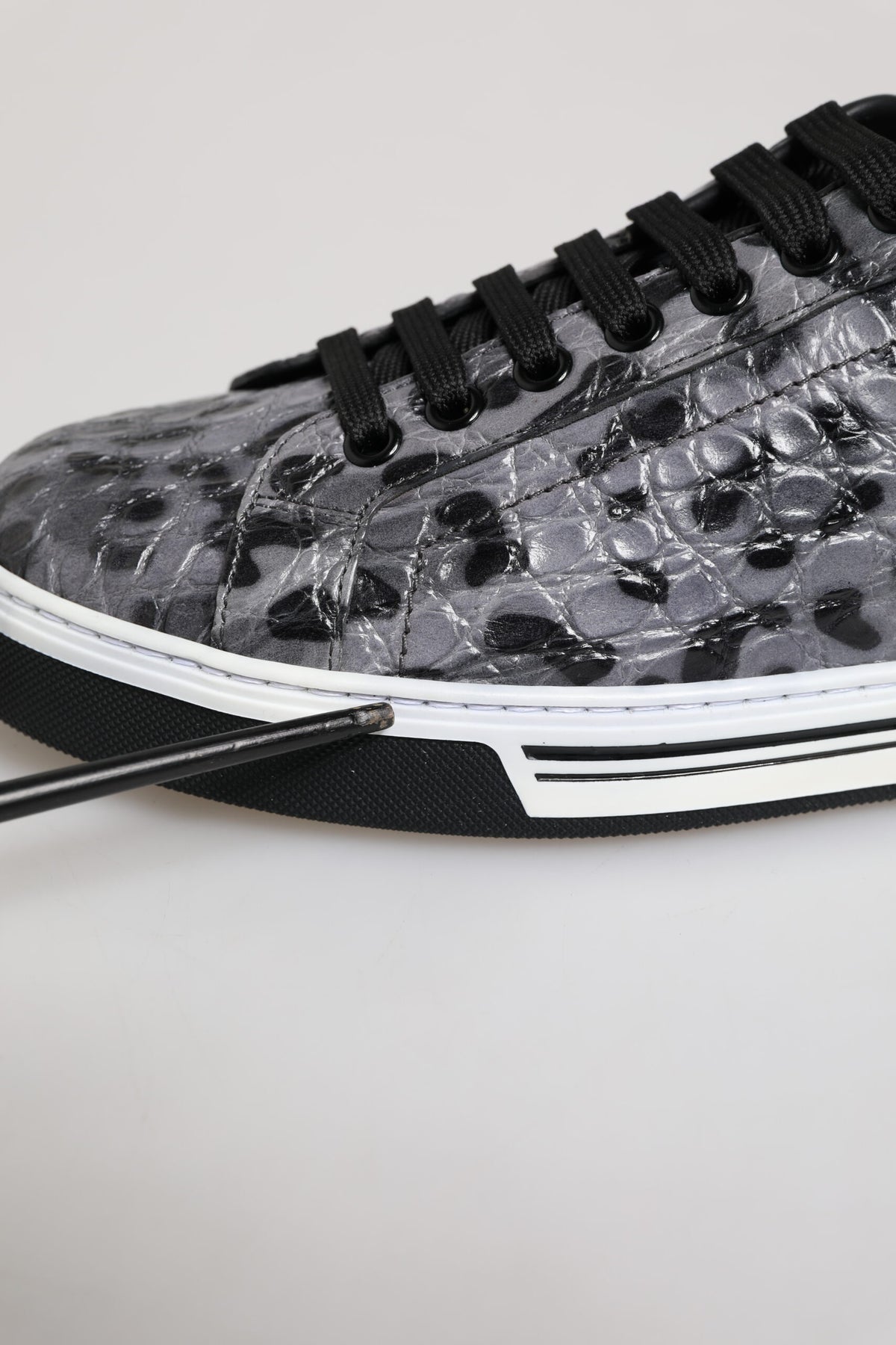 Gray Leather Leopard Low Top Sneakers Shoes