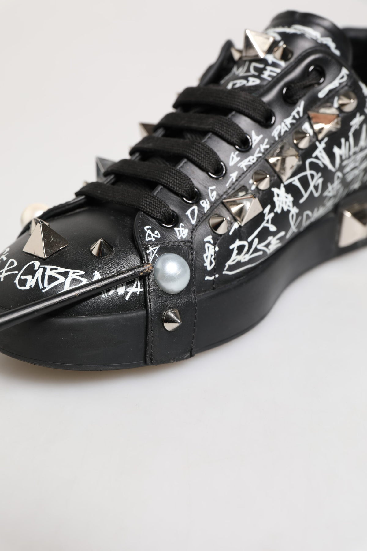 Black Portofino Stud Embellished Sneakers Shoes