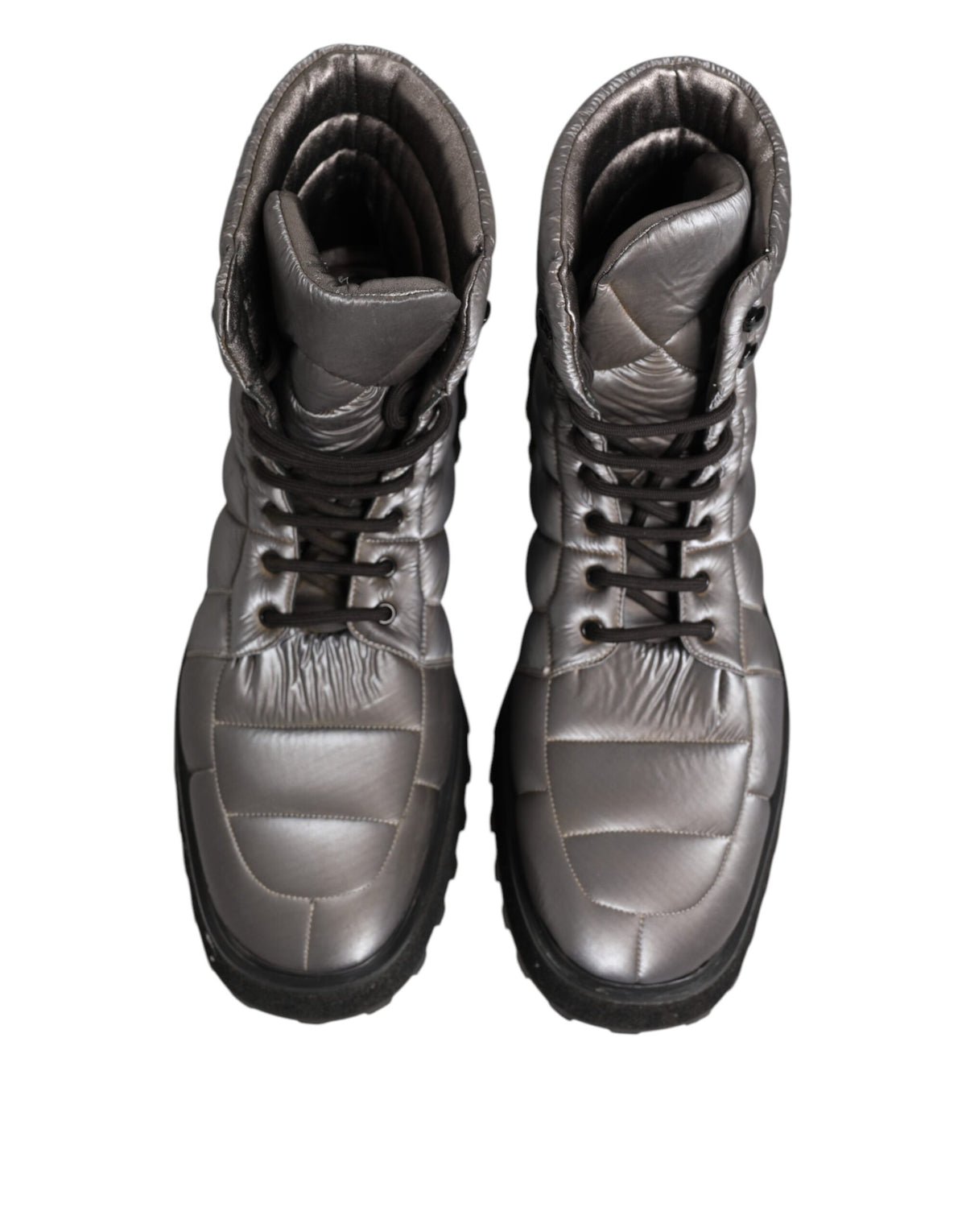 Silver Padded Mid Calf Lace Up Boots Shoes