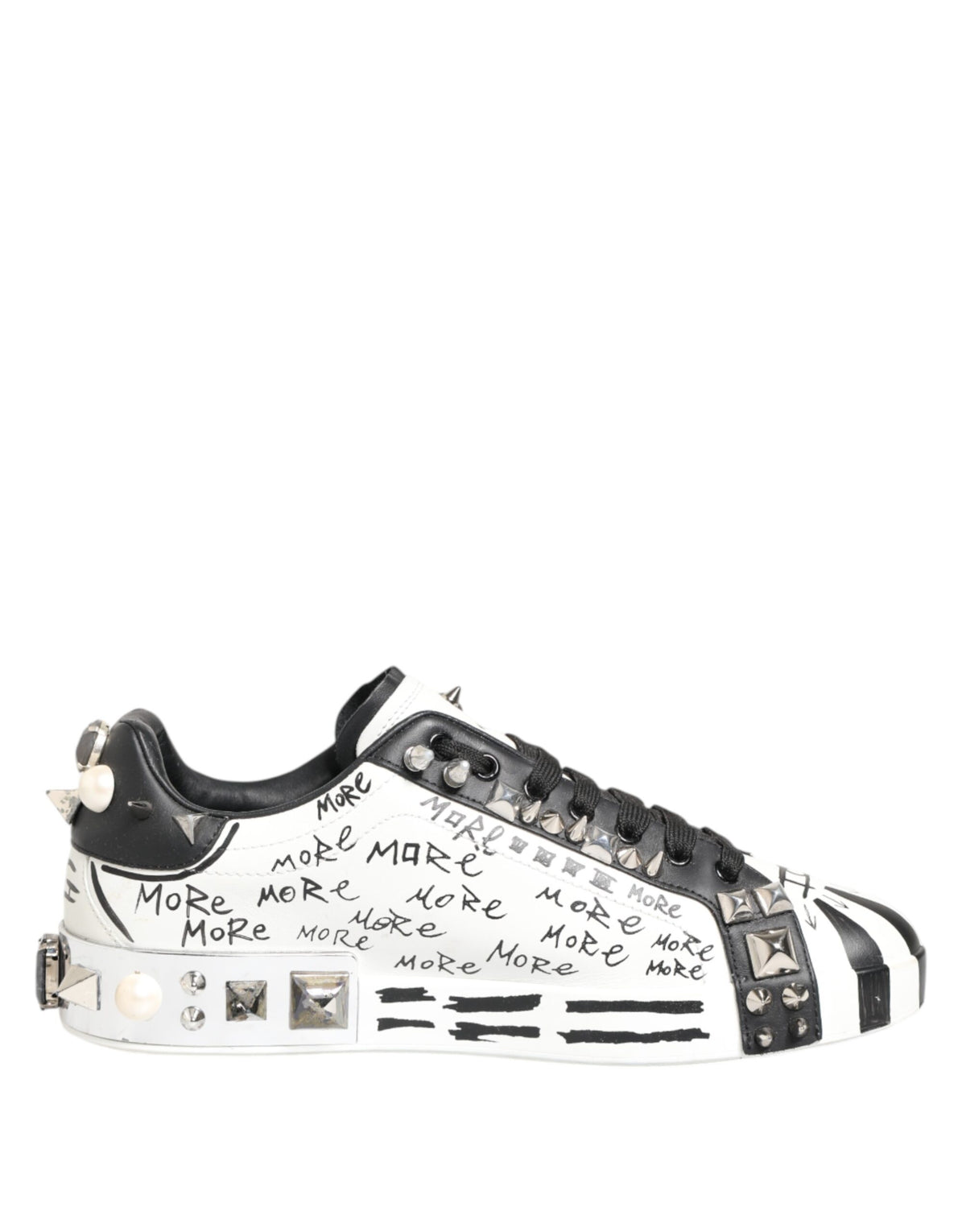 White Studded Printed Low Top Sneakers Shoes