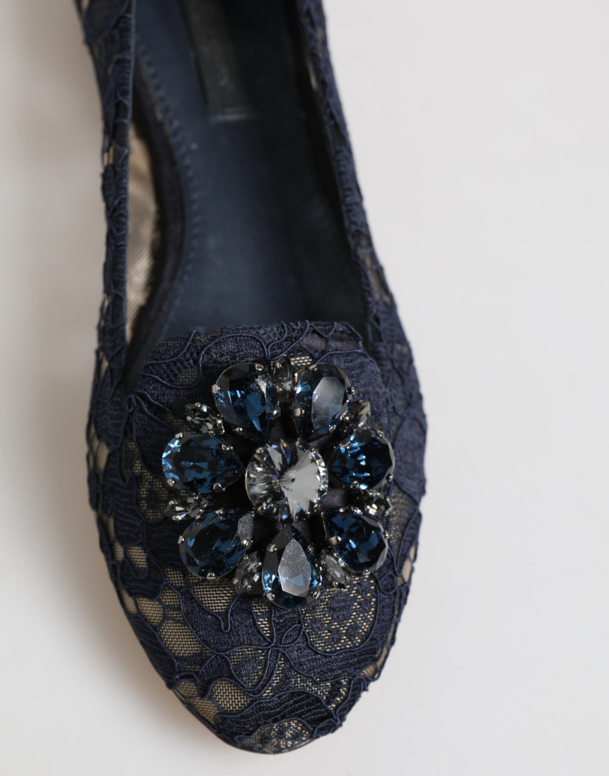 Blue Taormina Lace Crystals Flats Shoes