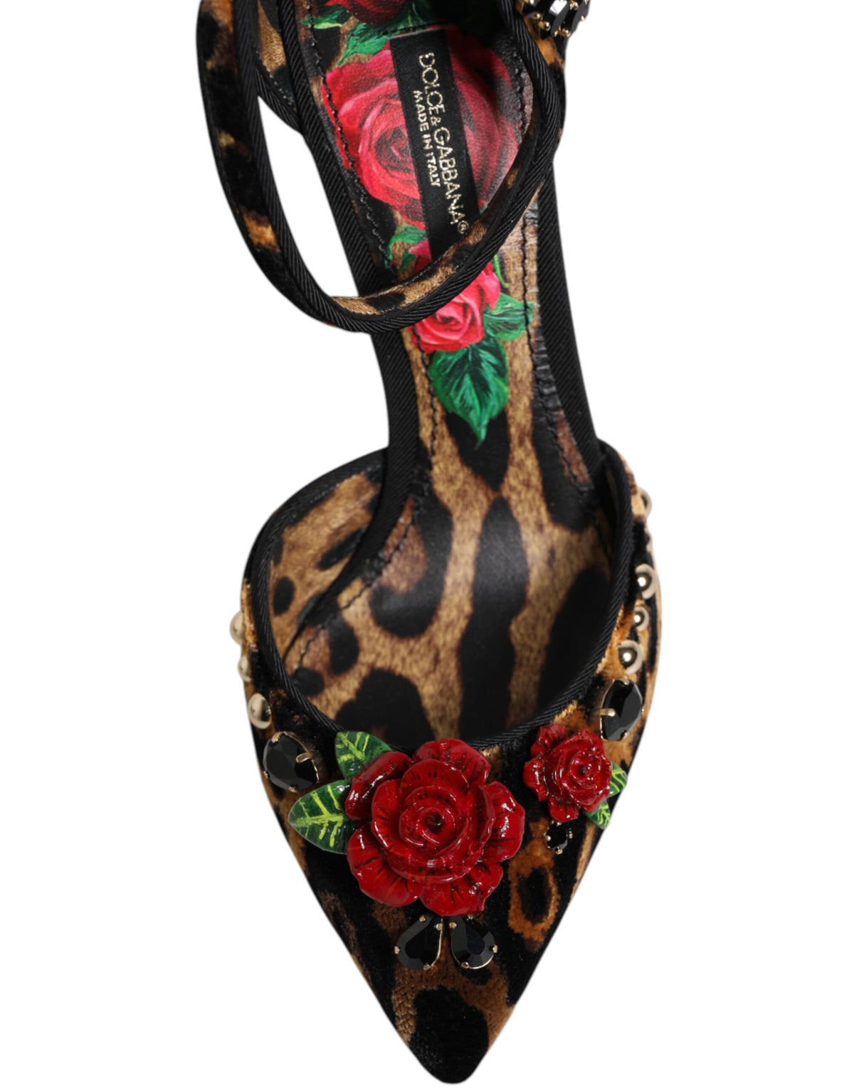 Brown Leopard Crystal Roses Pumps Shoes