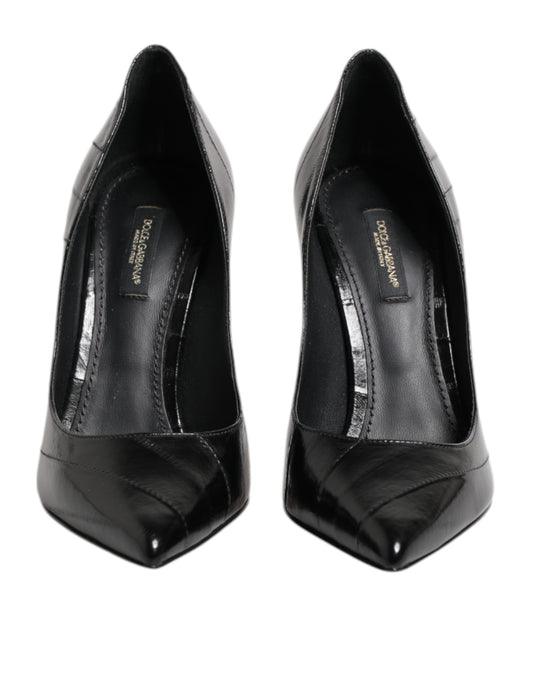 Black Leather Stiletto High Heels Pumps Shoes