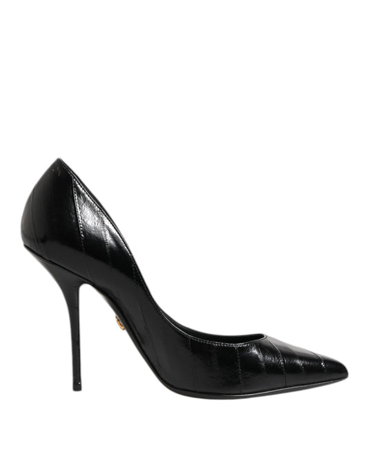 Black Leather Stiletto High Heels Pumps Shoes